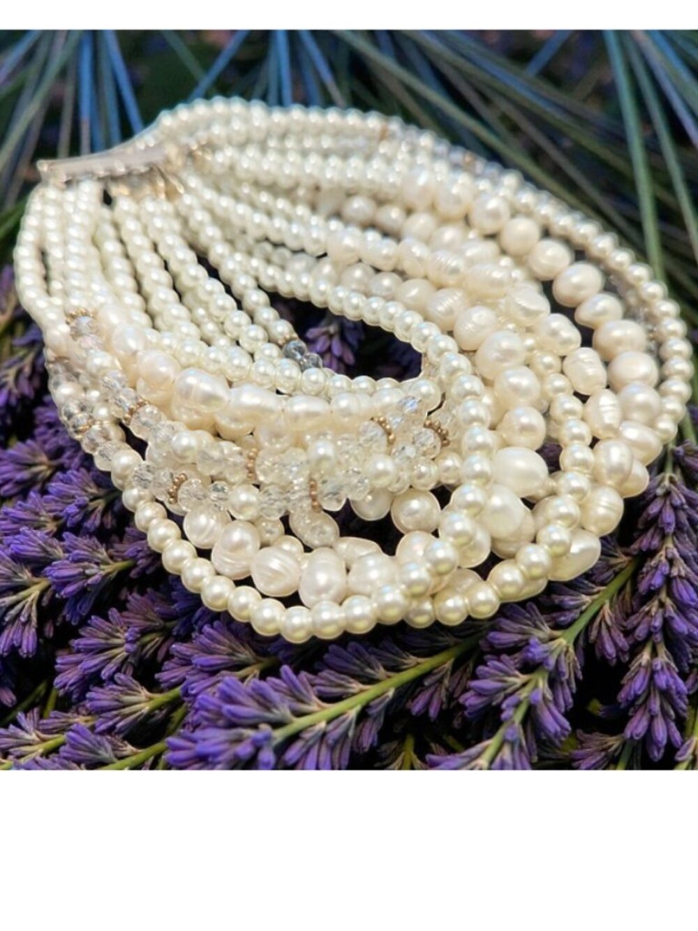 Wide Pearl & Crystal Bracelet - Elegant Strands - Handmade - Ivory - EUC